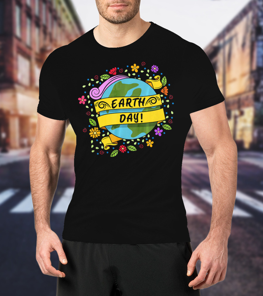 Earth Day Floral Planet Banner T-Shirt