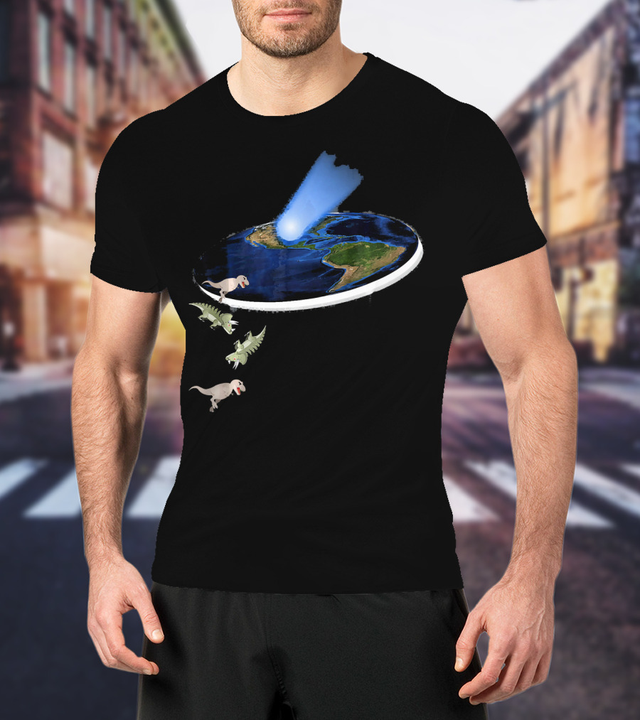 Funny Flat Earth Theory Dinosaurs Falling Off World Edge T-Shirt