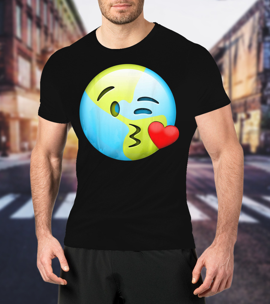 Cute Earth Day Kiss Emoji Lips Kids Emoticon T-Shirt