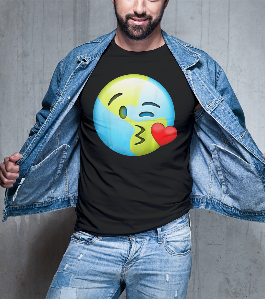 Cute Earth Day Kiss Emoji Lips Kids Emoticon T-Shirt