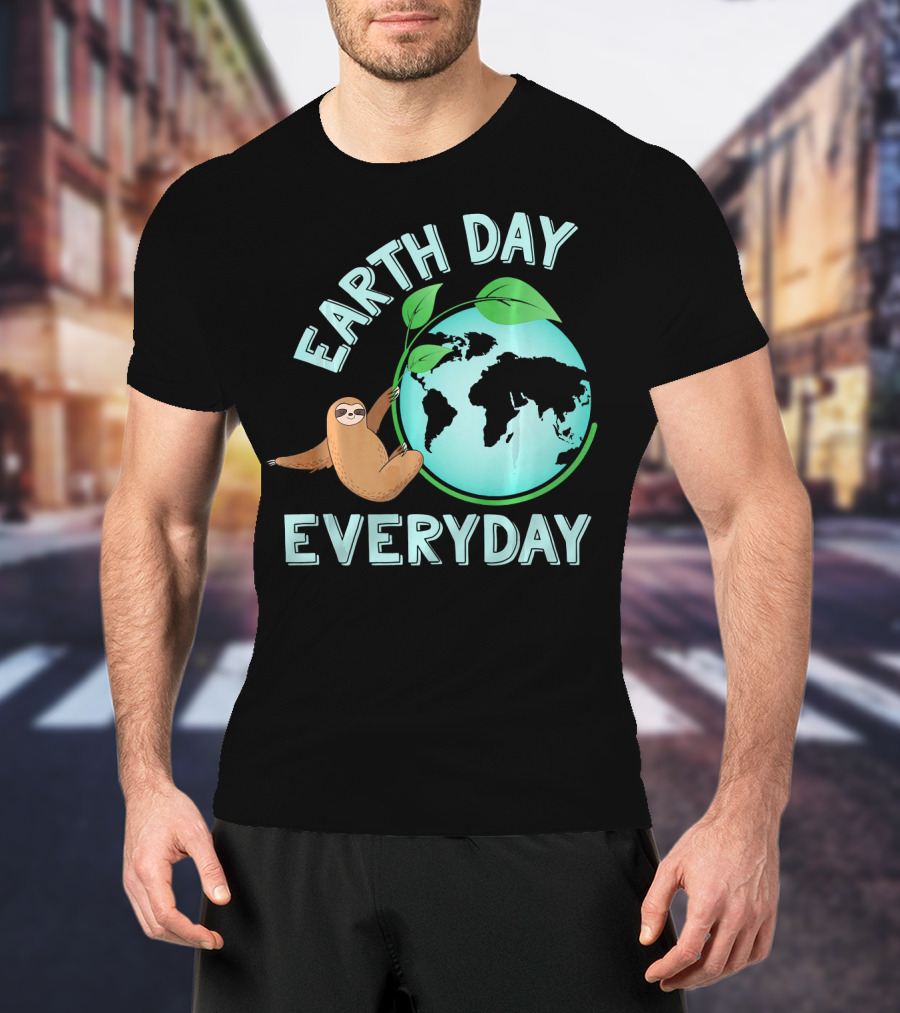 Earth Day Everyday Sloth Hanging On Globe Kids Women T-Shirt