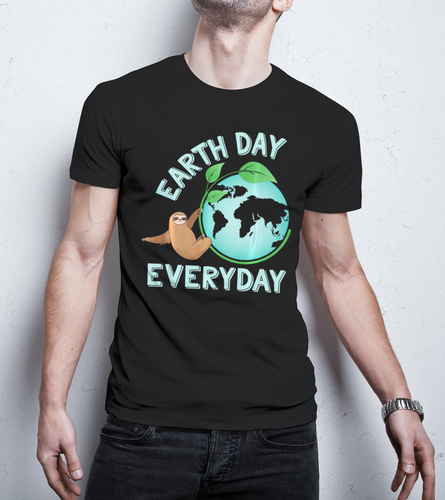 Earth Day Everyday Sloth Hanging On Globe Kids Women T-Shirt