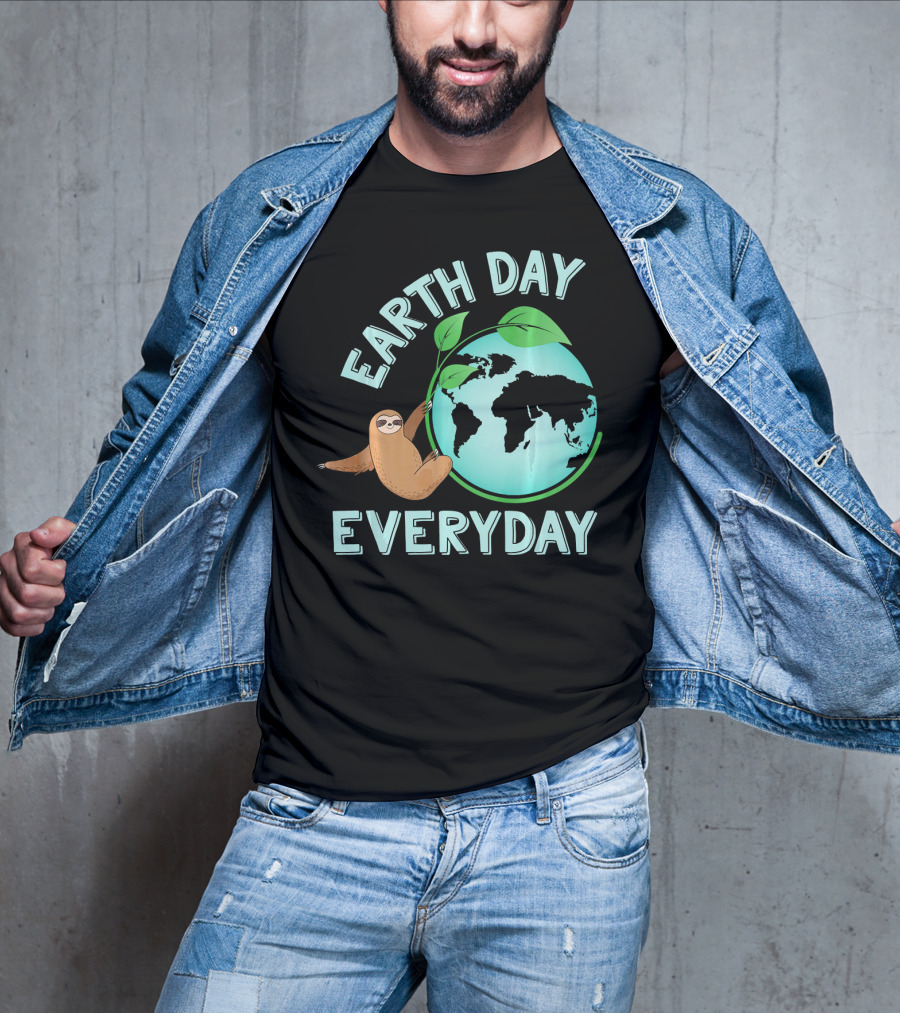 Earth Day Everyday Sloth Hanging On Globe Kids Women T-Shirt