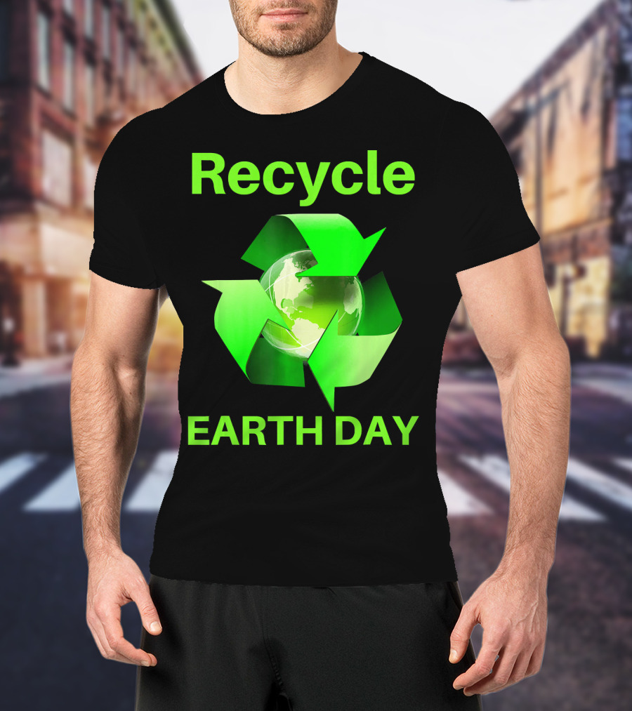 Recycle Earth Day Green Arrows Globe T-Shirt
