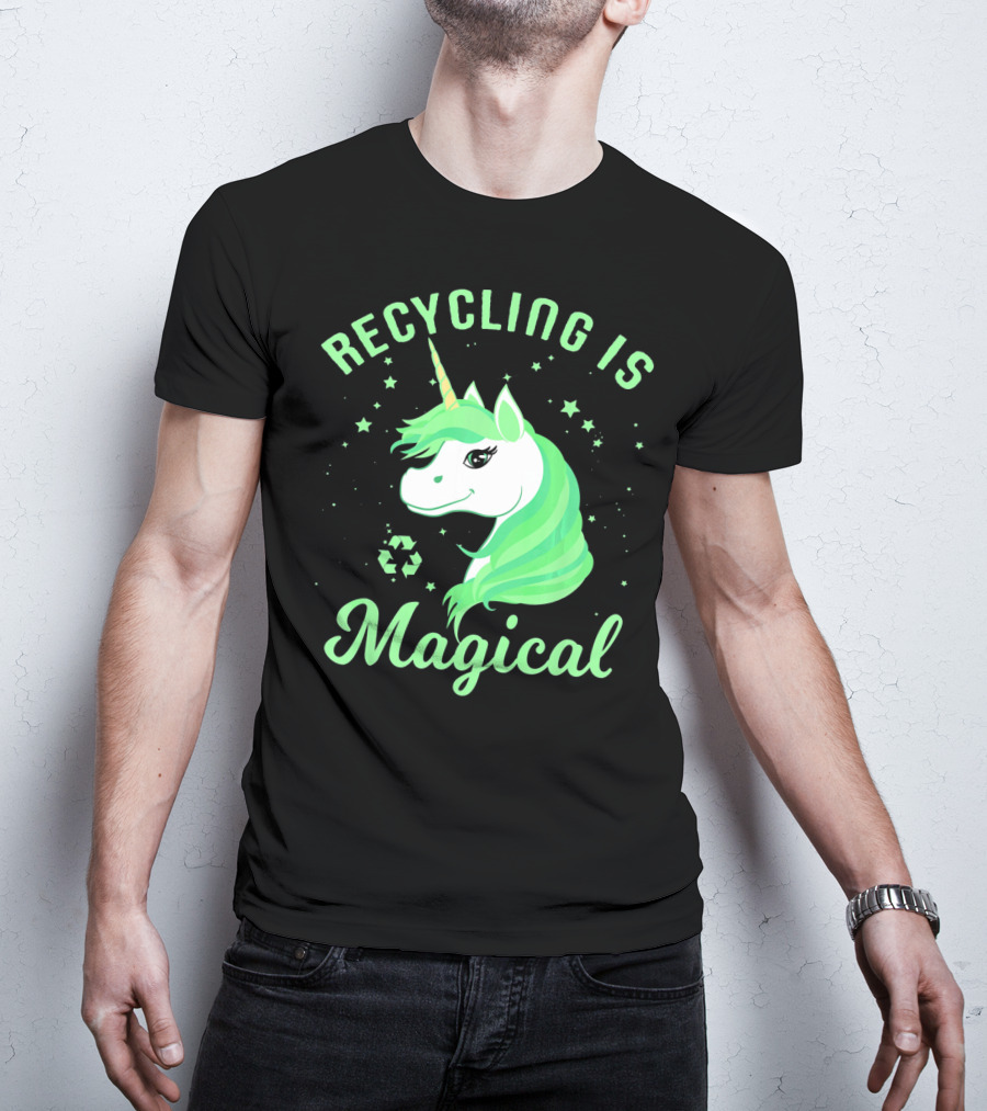 Recycling Is Magical Unicorn Earth Day Green T-Shirt