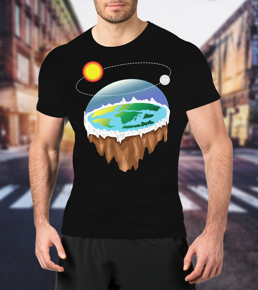 Flat Earth Ice Wall With Floating Sun And Moon Elements T-Shirt