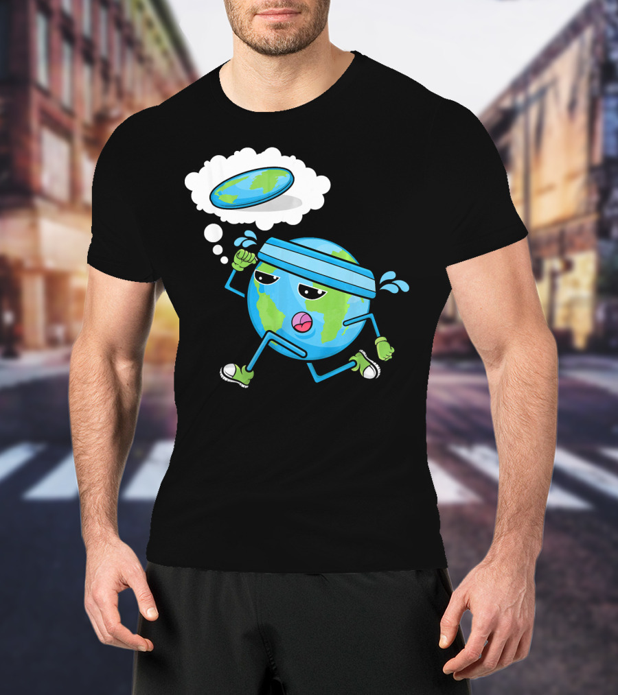 Flat Earth Gym Runner Cartoon With Sweatband And Sneakers T-Shirt
