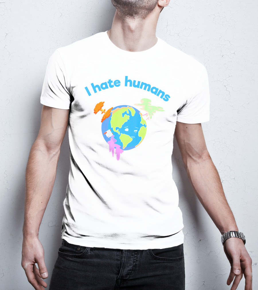 I Hate Humans Earth With Pollution Icons Earth Day Every Day T-Shirt