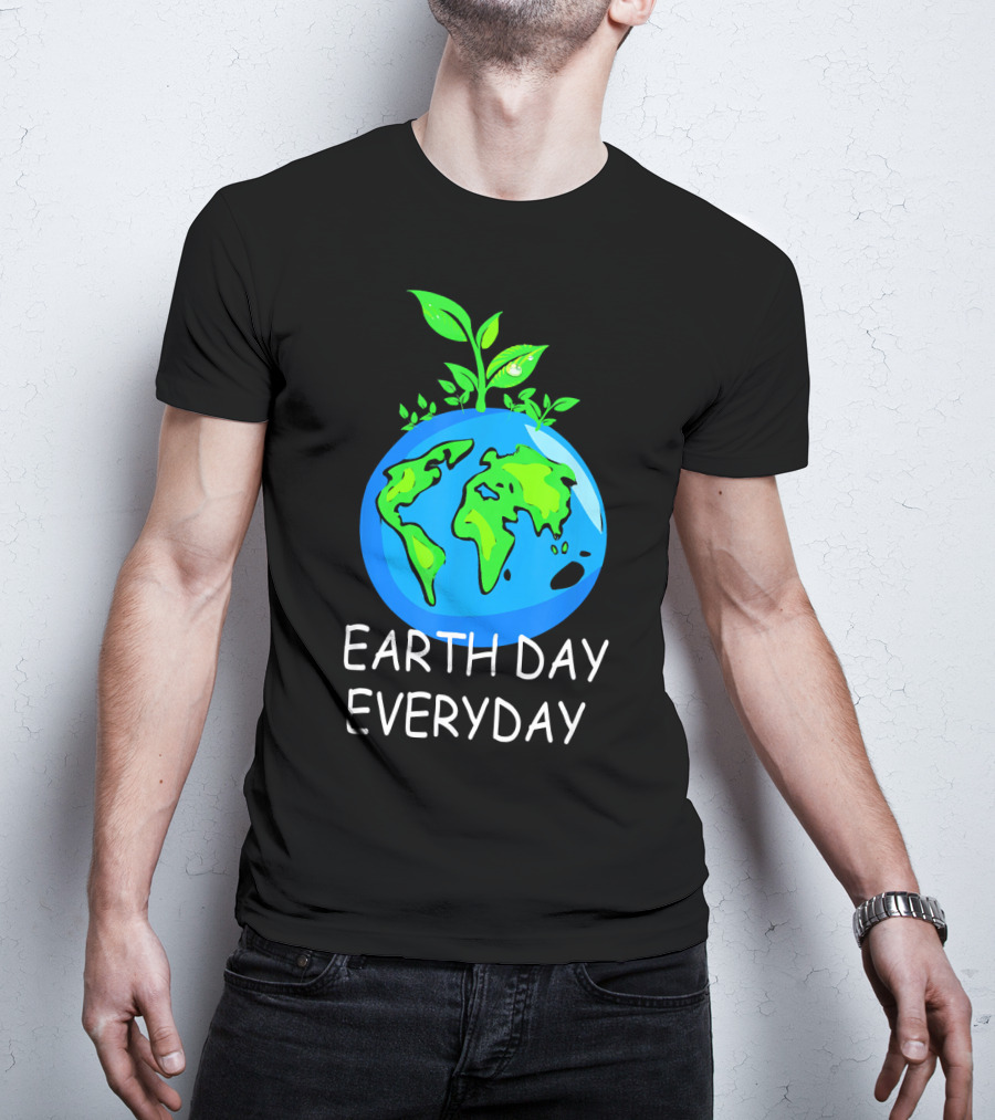 Earth Day Everyday Environmental Awareness Earth With Leaves T-Shirt