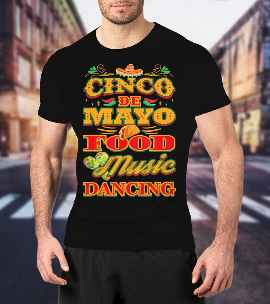 Cinco De Mayo Food Music Dancing Sombrero Taco Decor Elements T-Shirt