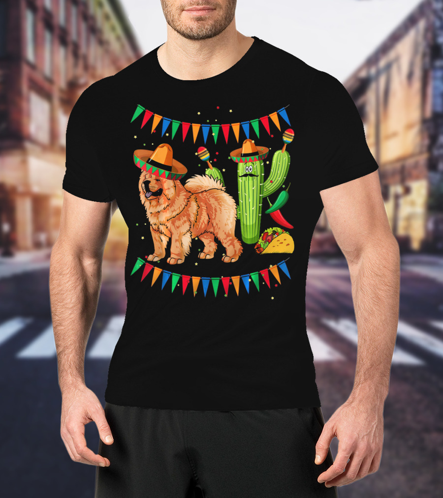 Sombrero Chow Chow Dog Cactus Mexico Cinco De Mayo Fiesta T-Shirt
