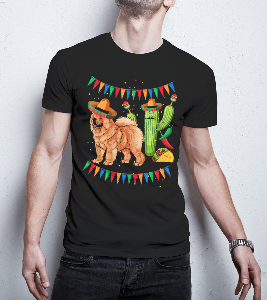 Sombrero Chow Chow Dog Cactus Mexico Cinco De Mayo Fiesta T-Shirt