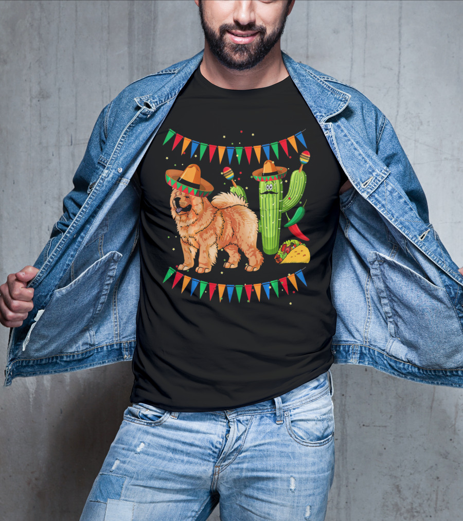 Sombrero Chow Chow Dog Cactus Mexico Cinco De Mayo Fiesta T-Shirt