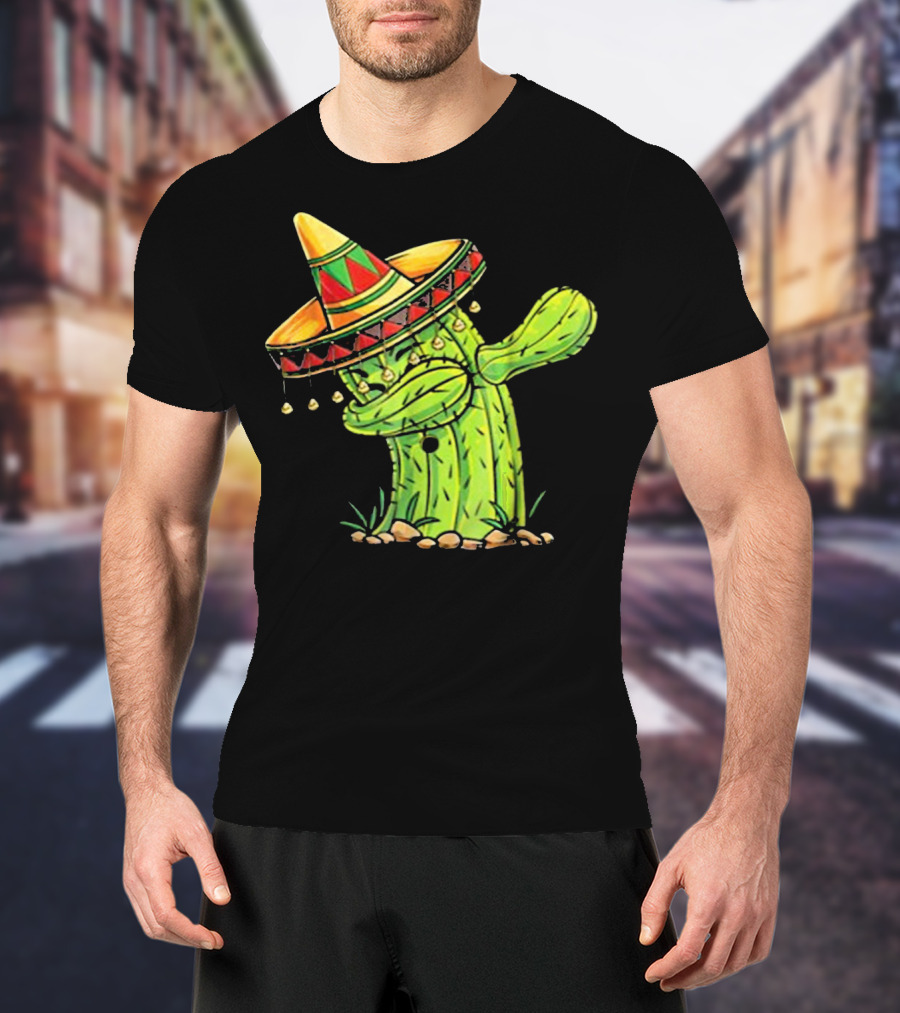 Cinco De Mayo Dabbing Cactus With Sombrero Mex T-Shirt