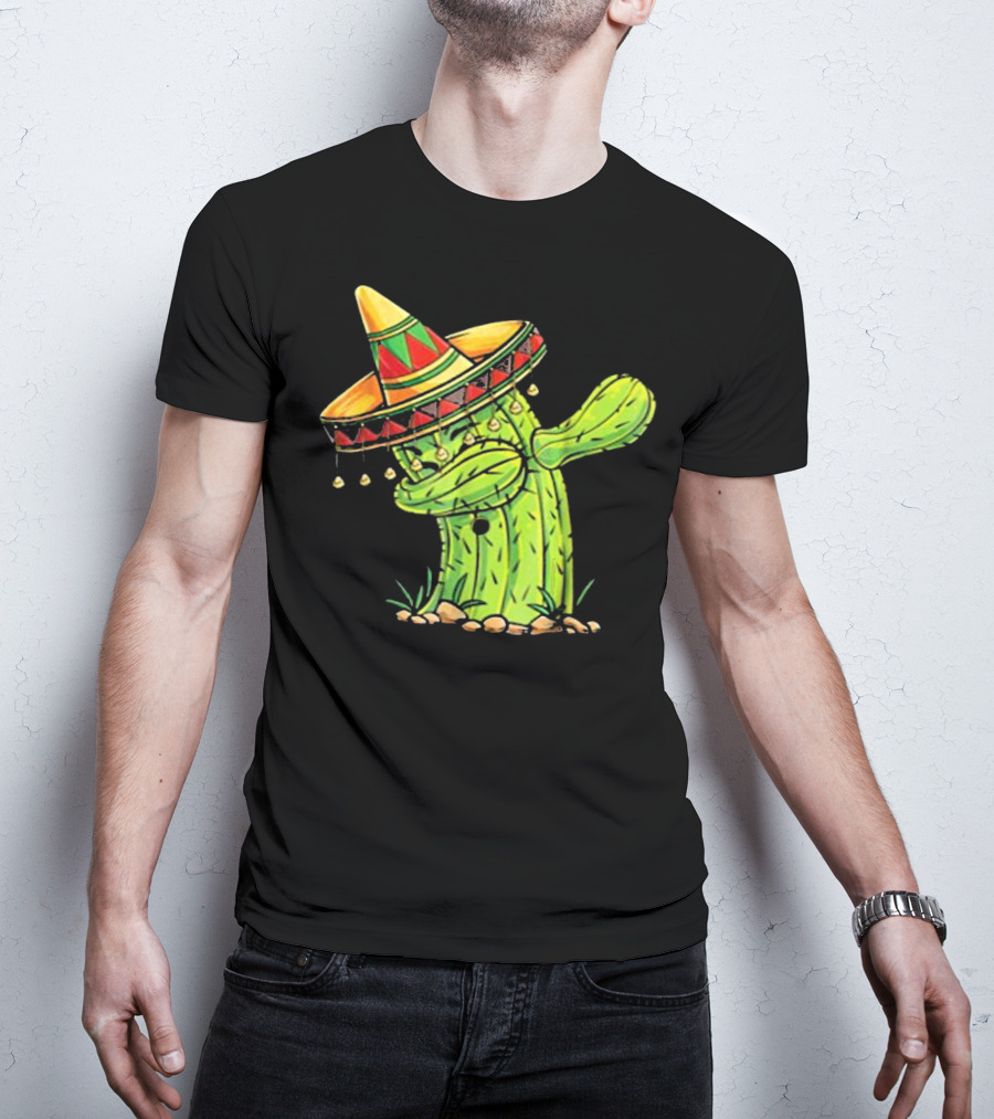Cinco De Mayo Dabbing Cactus With Sombrero Mex T-Shirt