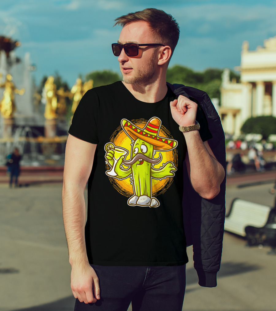 Funny Margarita Cactus Cinco De Mayo Sombrero Mustache Fiesta T-Shirt