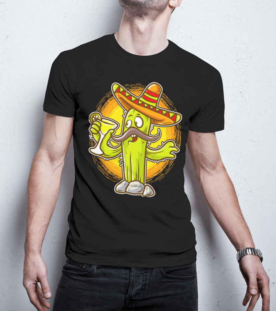 Funny Margarita Cactus Cinco De Mayo Sombrero Mustache Fiesta T-Shirt