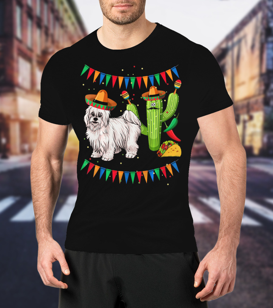 Coton De Tulear Dog Sombrero Mexican Cactus Taco Fiesta T-Shirt