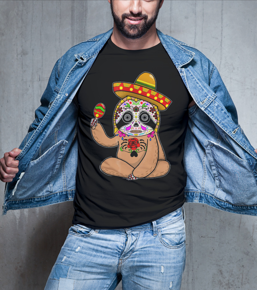 Cinco De Mayo Sloth Day Of The Dead Sombrero Maracas T-Shirt