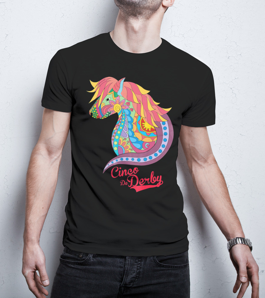 Cinco De Derby Colorful Horse Motif T-Shirt