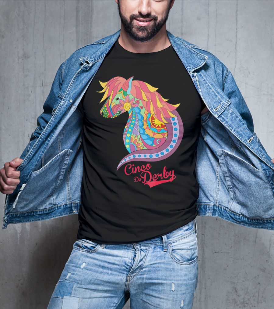 Cinco De Derby Colorful Horse Motif T-Shirt