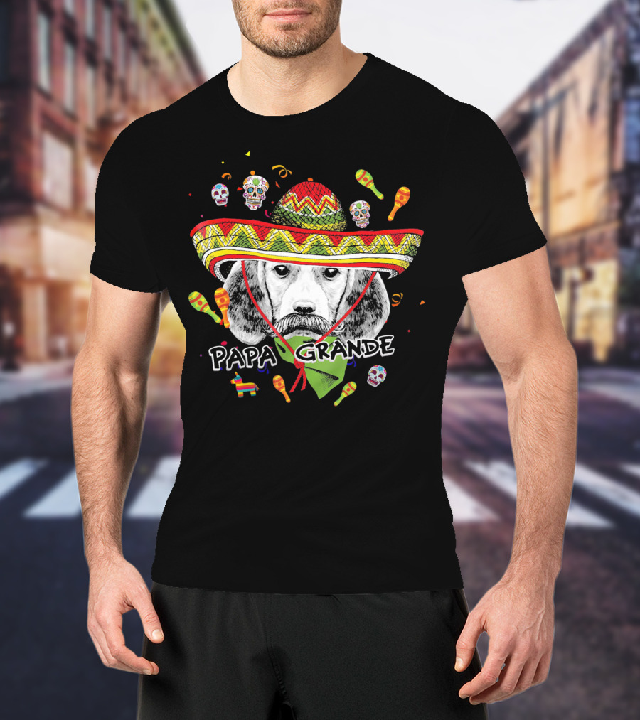 Papa Grande Cinco De Mayo Beagle Sombrero Maracas Skulls Fiesta T-Shirt