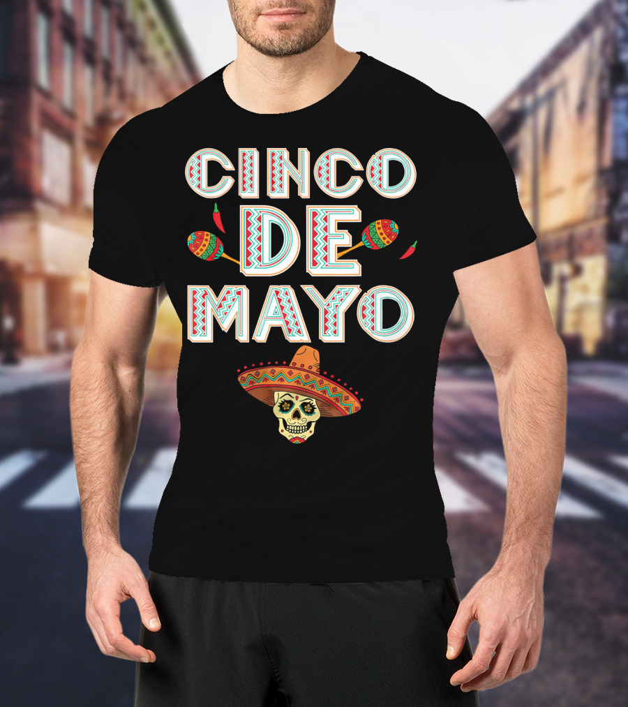 Cinco De Mayo Sombrero Skull And Maracas T-Shirt