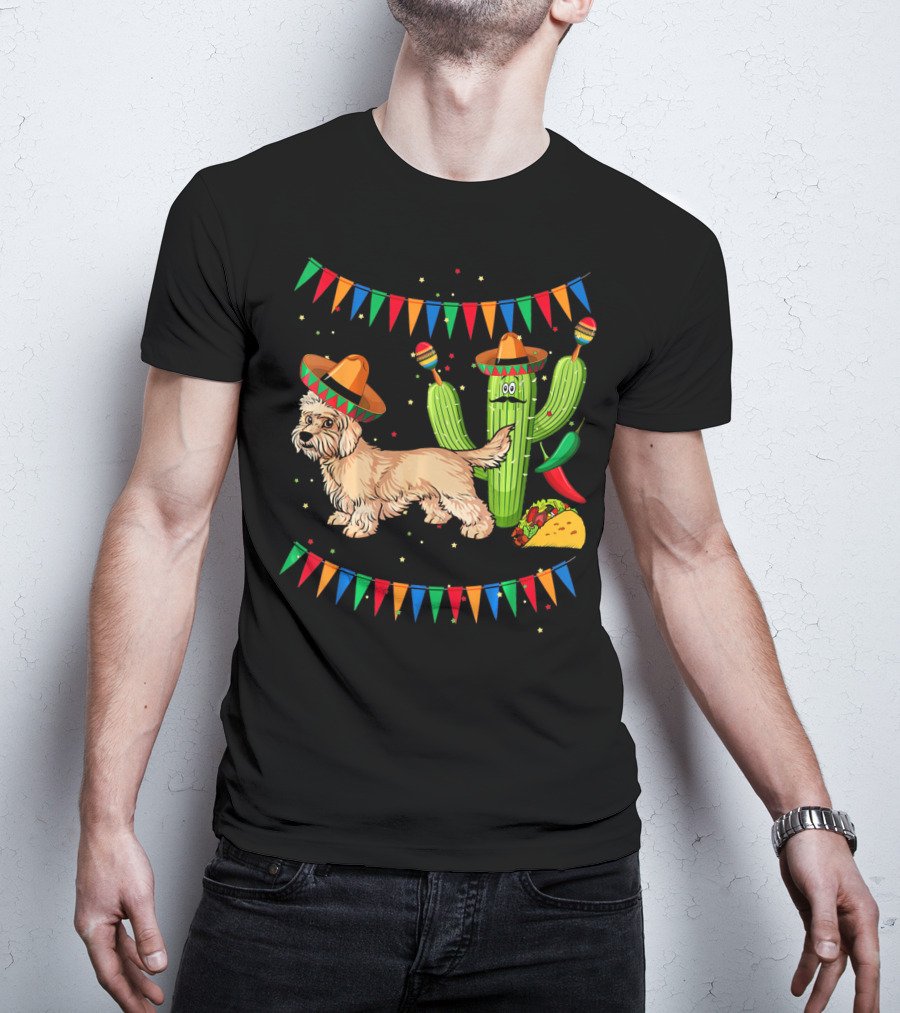 Sombrero Dandi Dinmont Terrier Dog Cactus Taco Maracas Cinco T-Shirt