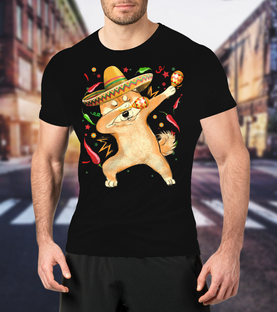 Dabbing Shiba Inu Sombrero Maracas Cinco De Mayo Celebration Dog T-Shirt