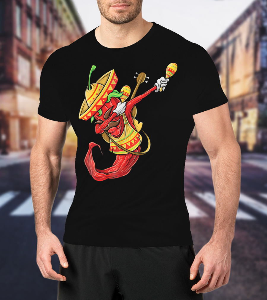 Cinco De Mayo Dabbing Chili Pepper With Sombrero And Maracas T-Shirt