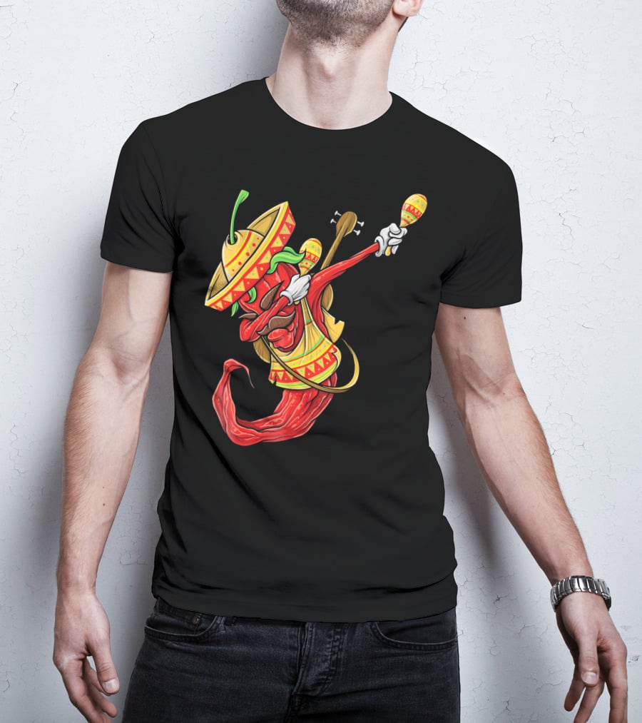 Cinco De Mayo Dabbing Chili Pepper With Sombrero And Maracas T-Shirt