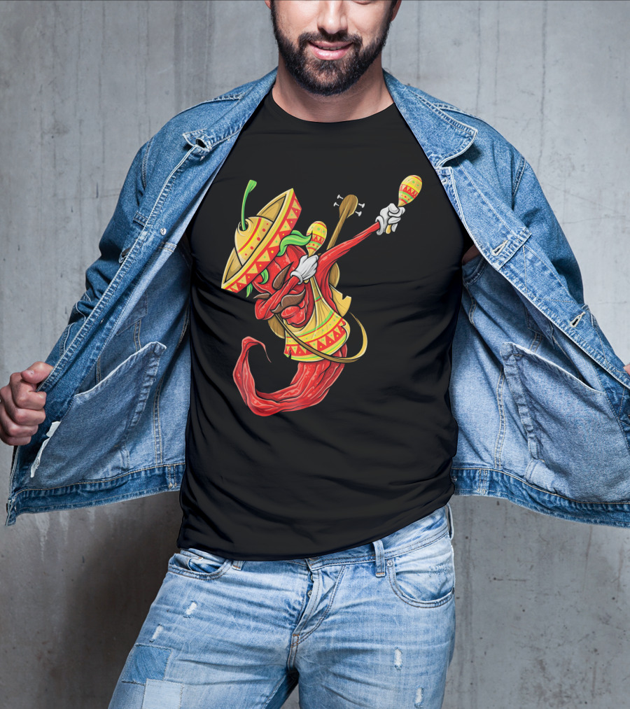Cinco De Mayo Dabbing Chili Pepper With Sombrero And Maracas T-Shirt