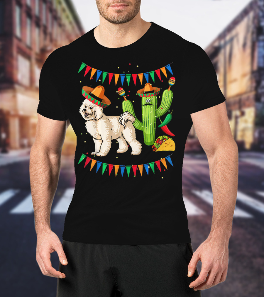 Sombrero Bichon Frise Dog And Cactus With Maracas Mexico Cinco Fiesta T-Shirt