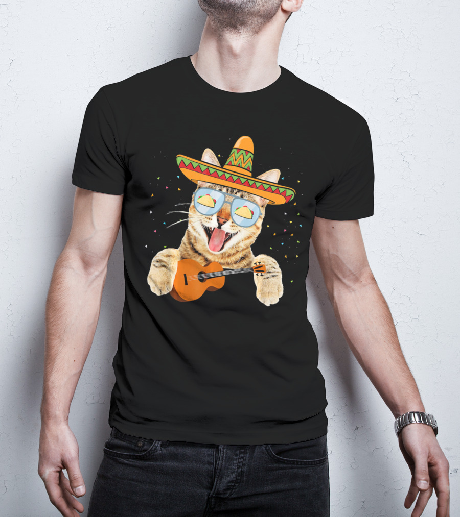 Cinco De Mayo Cat With Sombrero And Guitar T-Shirt