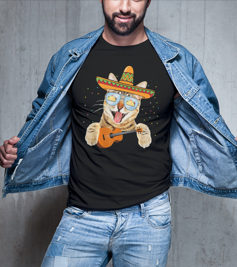 Cinco De Mayo Cat With Sombrero And Guitar T-Shirt