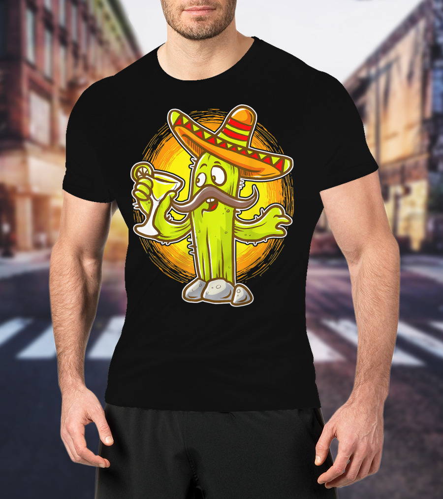 Margarita Cactus With Sombrero Cinco De Mayo Fiesta T-Shirt