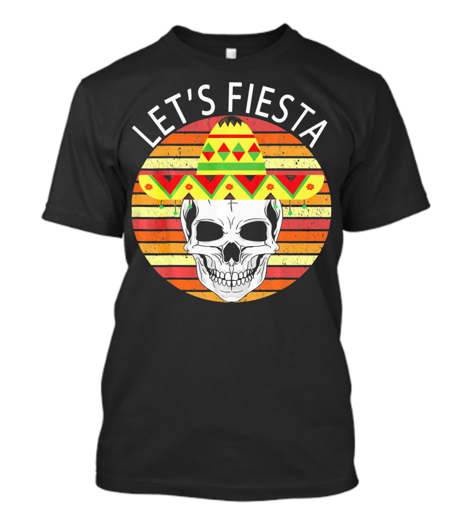 Let's Fiesta Cinco De Mayo Skull Sombrero Retro Vintage T-Shirt