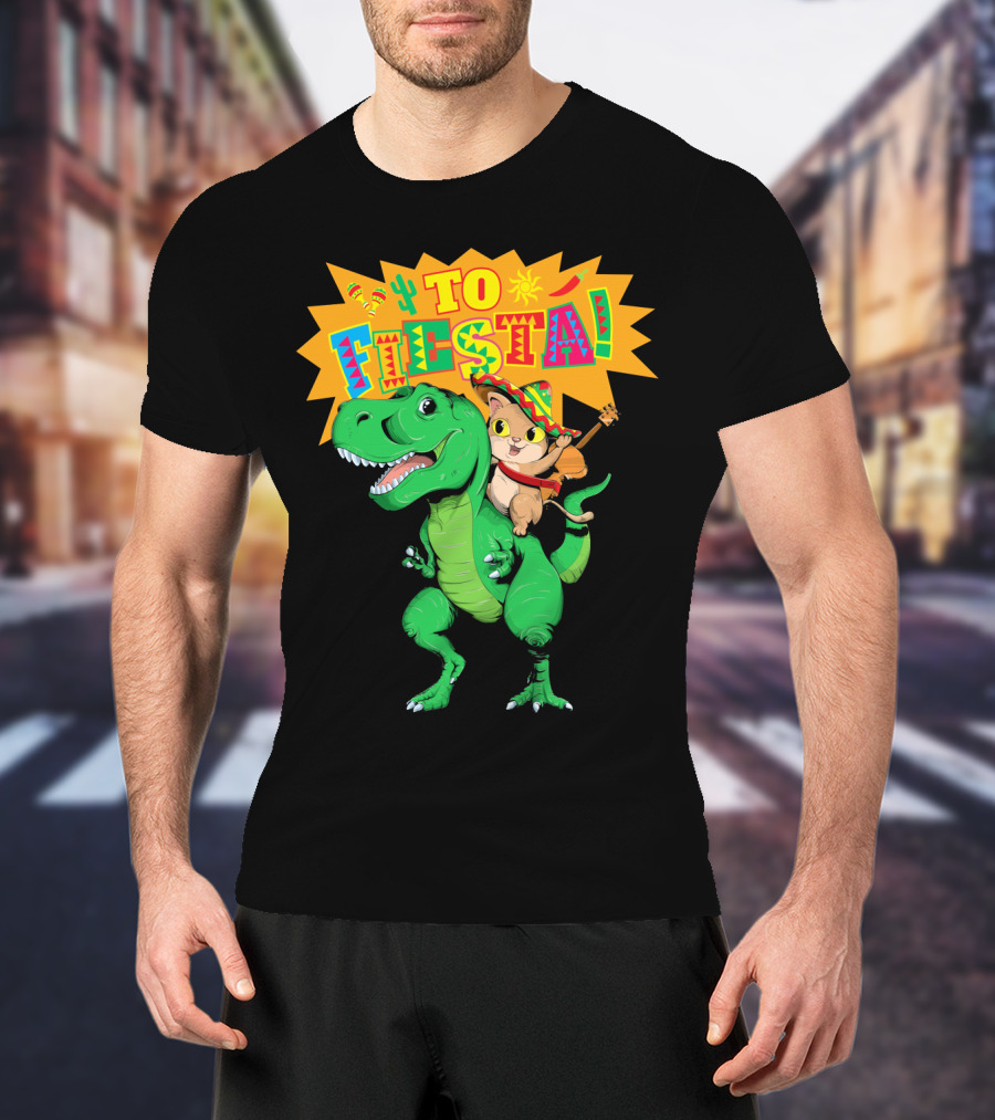 Cinco De Mayo Fiesta Cat Riding Dinosaur T-Shirt