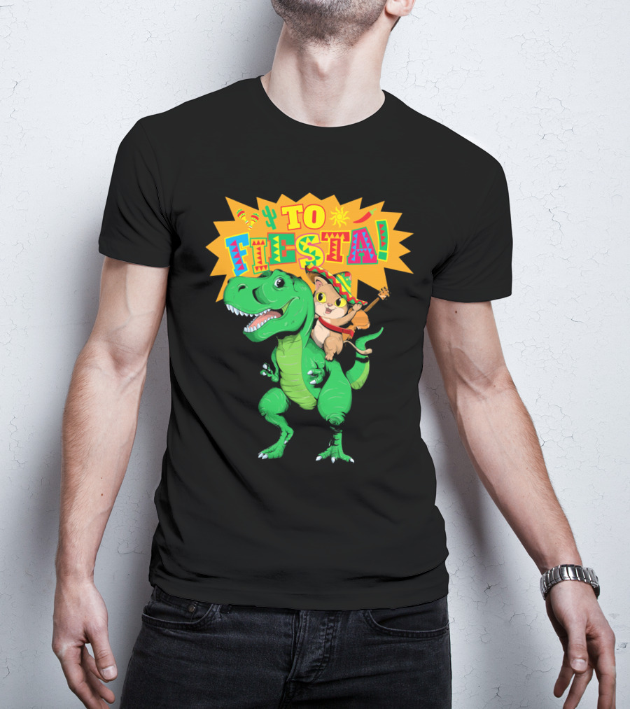 Cinco De Mayo Fiesta Cat Riding Dinosaur T-Shirt