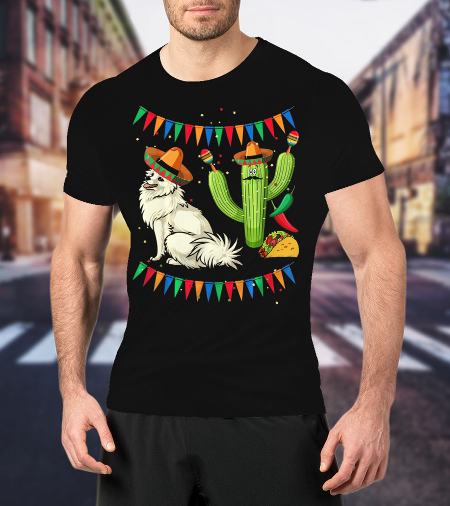 Sombrero American Eskimo Dog Mexico Cactus Fiesta Taco Peppers T-Shirt