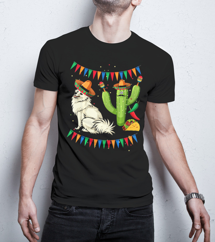 Sombrero American Eskimo Dog Mexico Cactus Fiesta Taco Peppers T-Shirt