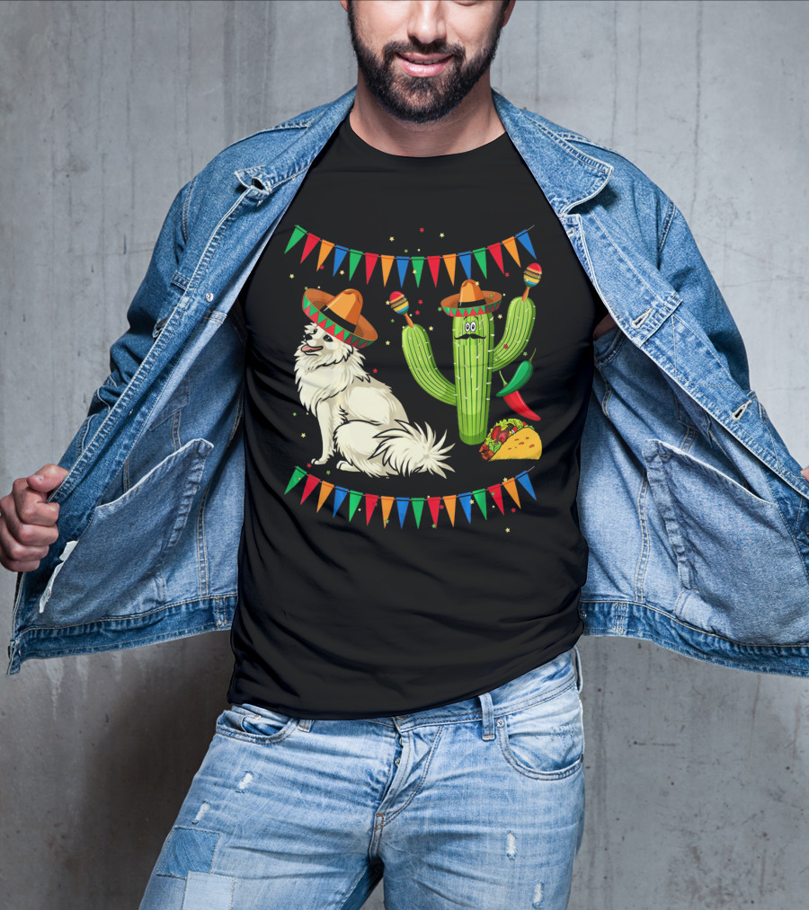 Sombrero American Eskimo Dog Mexico Cactus Fiesta Taco Peppers T-Shirt