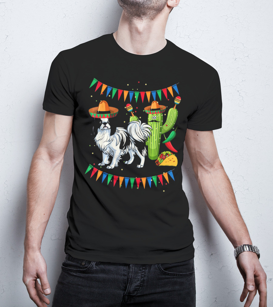 Sombrero Japanese Chin Dog With Cactus And Taco Celebration Mexico Cinco T-Shirt