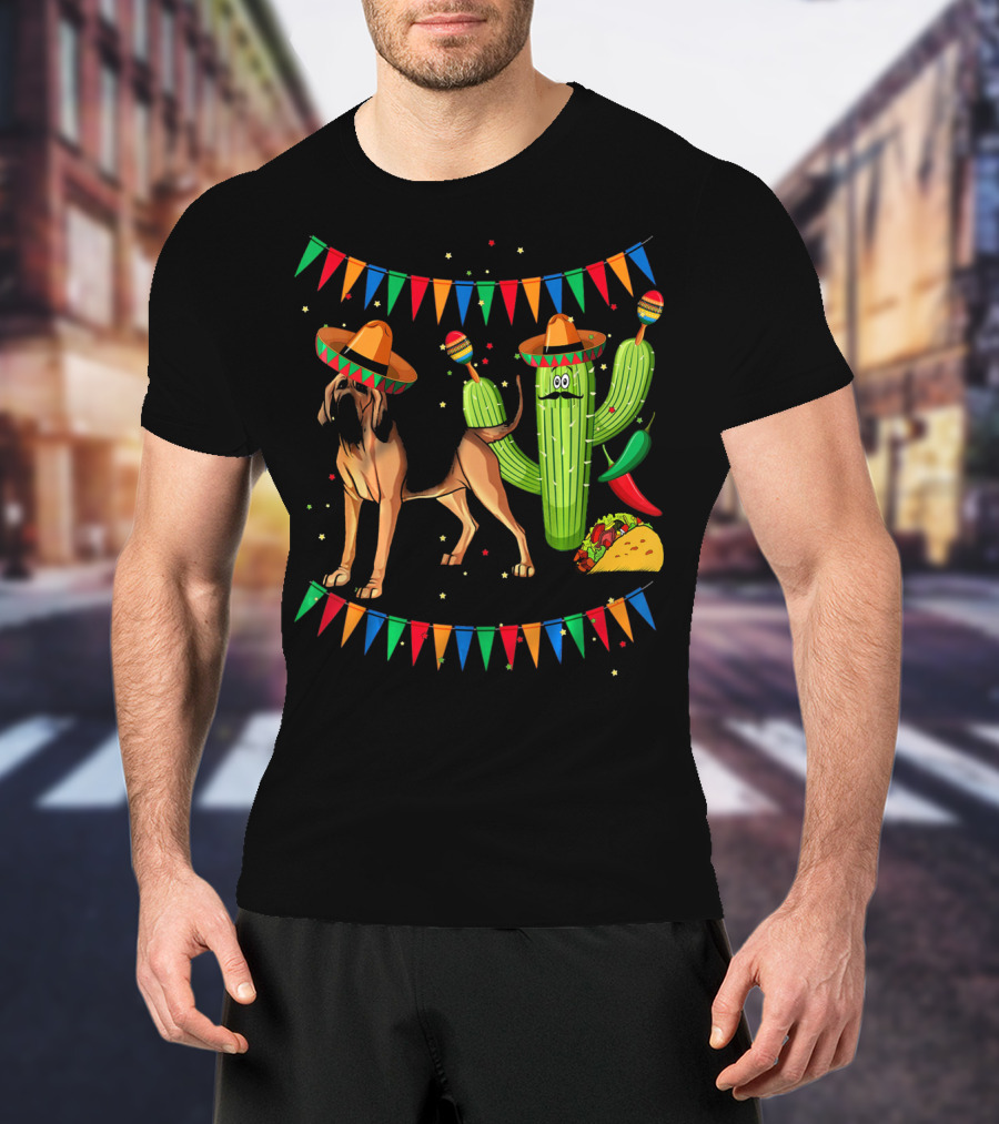 Sombrero Bloodhound Dog Cactus Taco Mexico Cinco De Mayo T-Shirt
