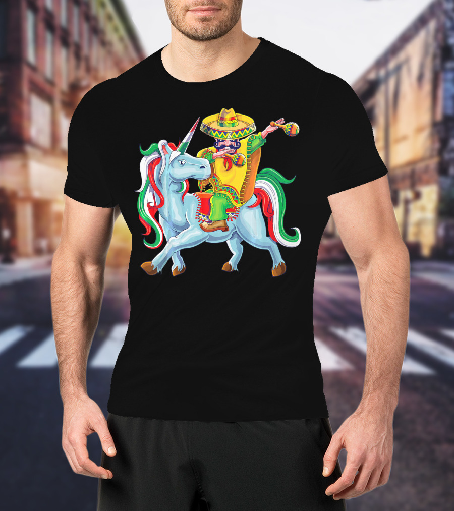 Cinco De Mayo Dabbing Poncho Riding Unicorn T-Shirt