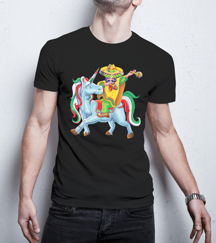 Cinco De Mayo Dabbing Poncho Riding Unicorn T-Shirt