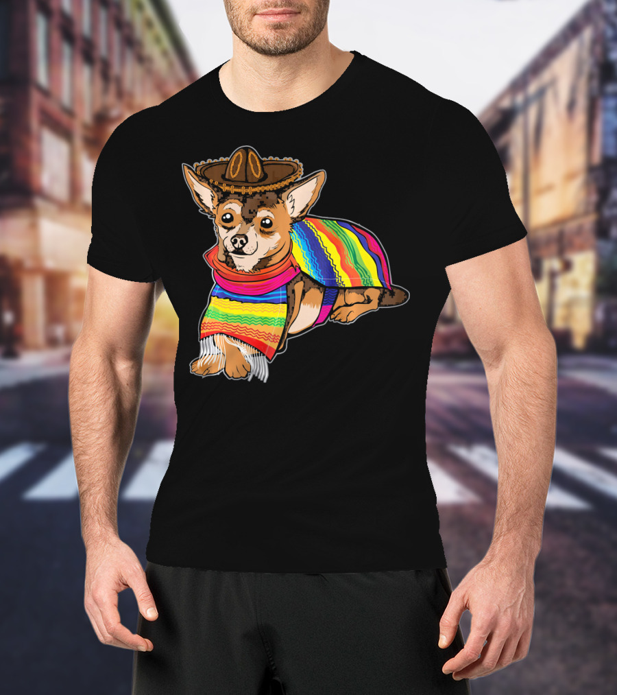 Cute Dog Chihuahua Chiweenie Mexico Sombrero Rainbow Poncho Cinc T-Shirt