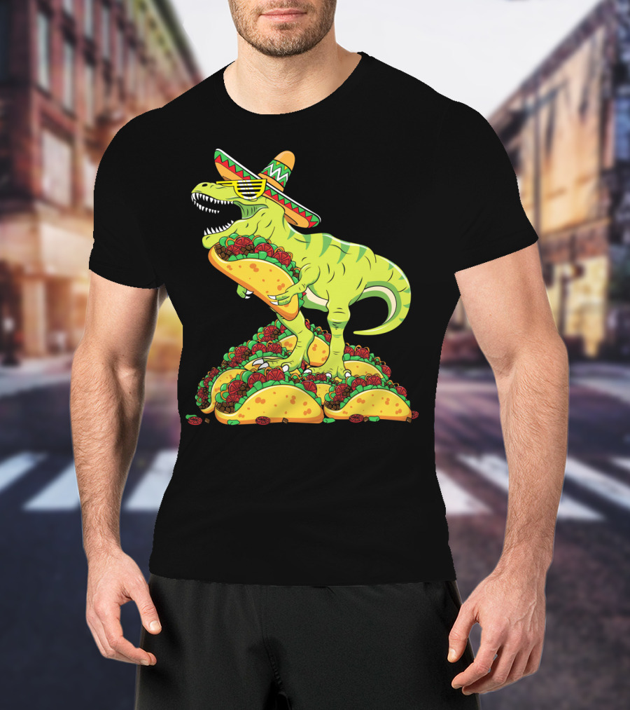 T Rex Sombrero Sunglasses Taco Cinco De Mayo Kids Boy T-Shirt