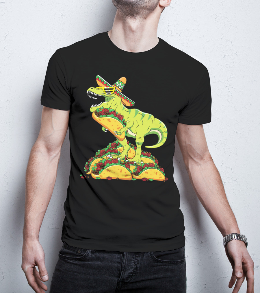 T Rex Sombrero Sunglasses Taco Cinco De Mayo Kids Boy T-Shirt