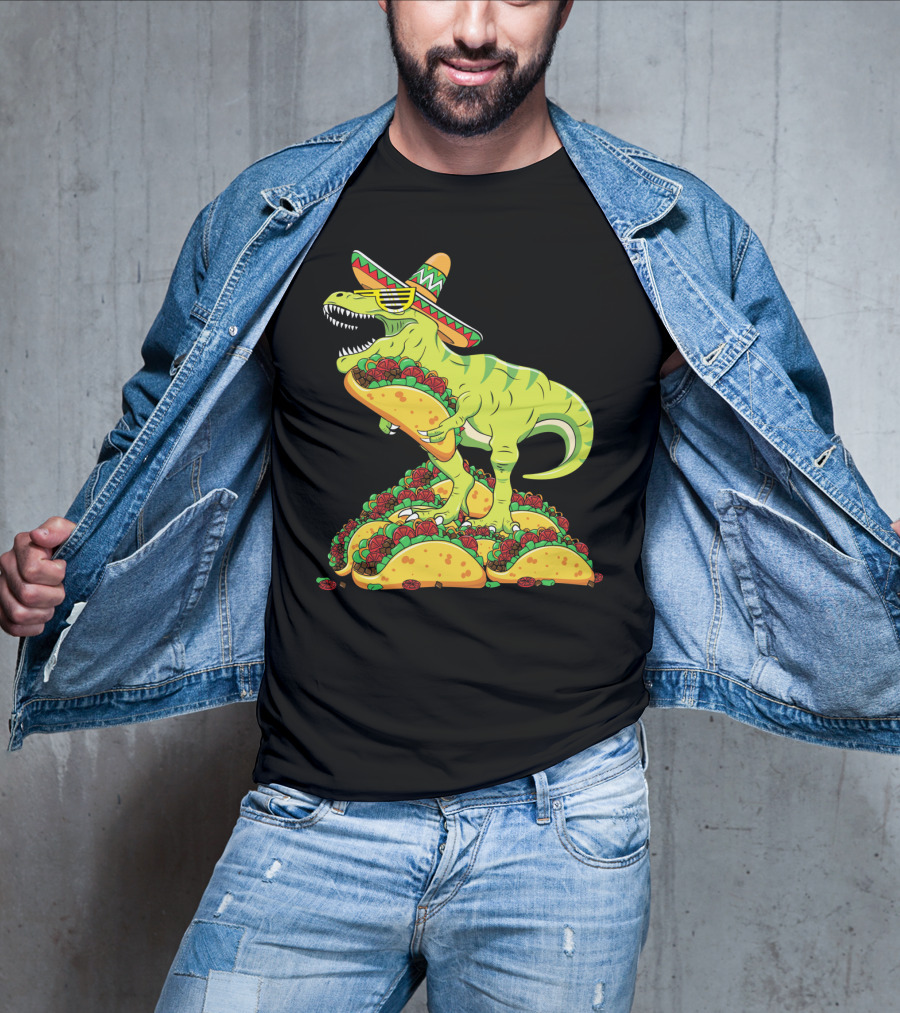 T Rex Sombrero Sunglasses Taco Cinco De Mayo Kids Boy T-Shirt